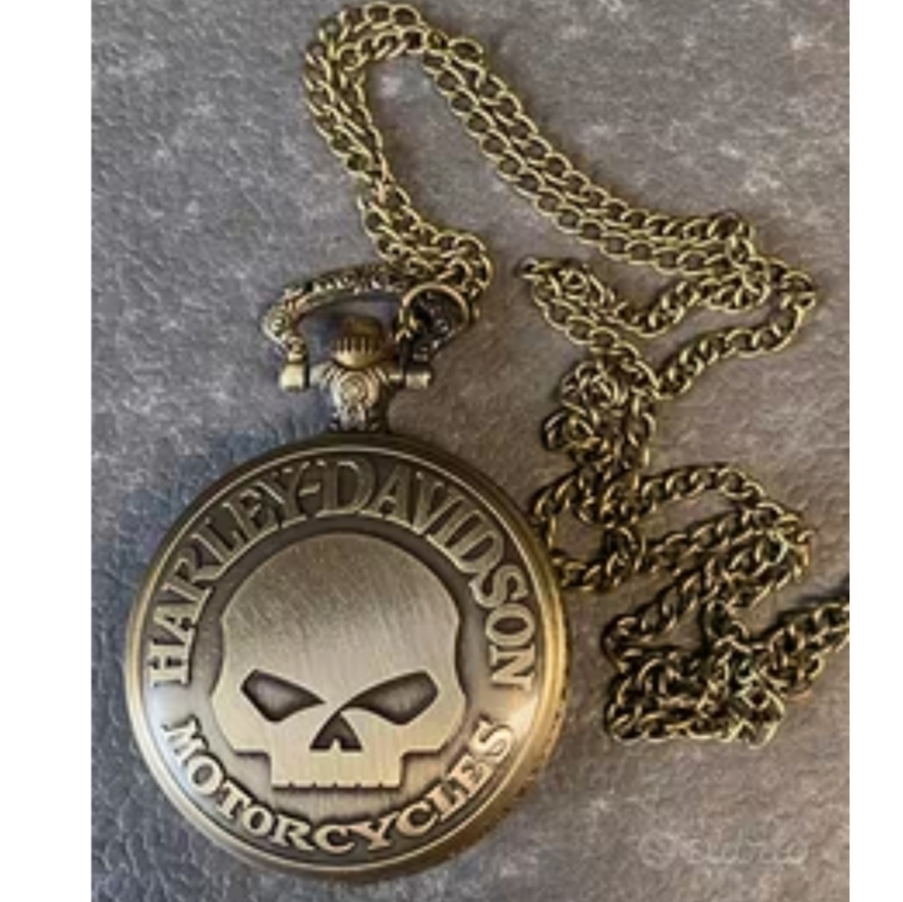 New Harley Davidson Bike Biker Willie G Skull Bronze Color Quartz Pocket Watch